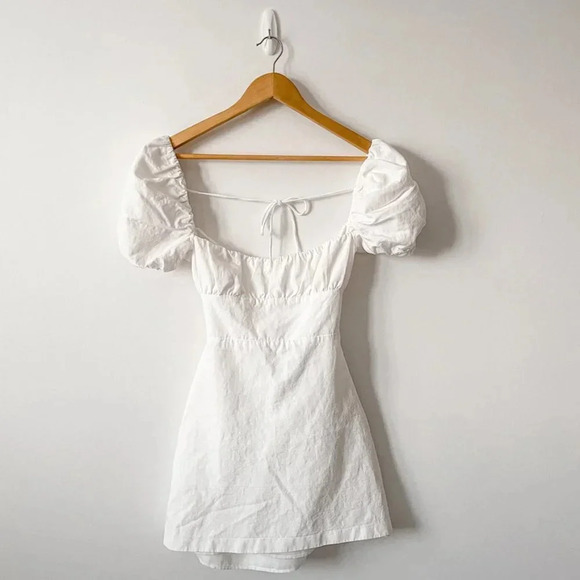 Zara Linen Blend Balloon Sleeve Strappy Back Mini Dress White Blogger Fav Sz M - Picture 6 of 10